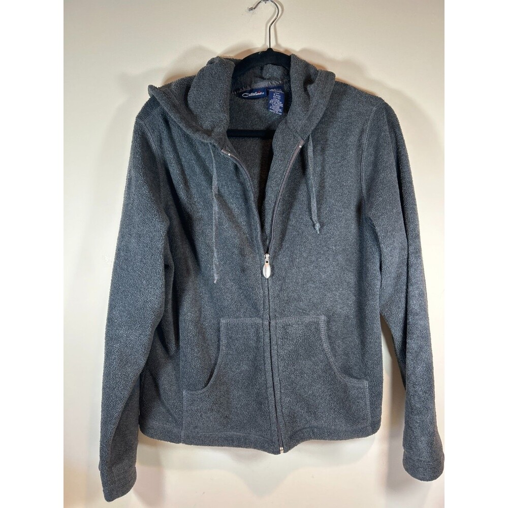 Catalina Women's LG (12-14) Gray Color Fleece Zip Up Hoodie Jacket - EUC